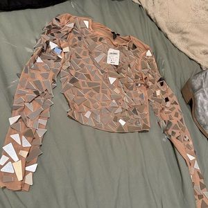 Mirror silver top nude mesh